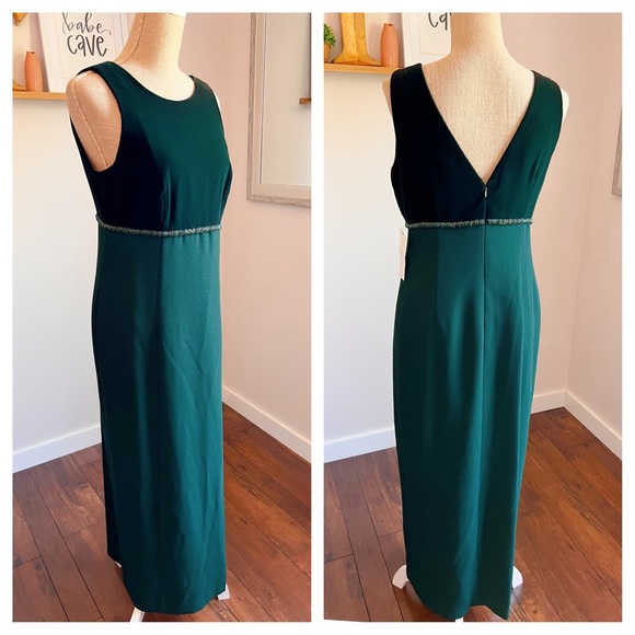 Vintage Emerald Green Velvet & Beaded Floor Length Dress - Picture 1 of 14